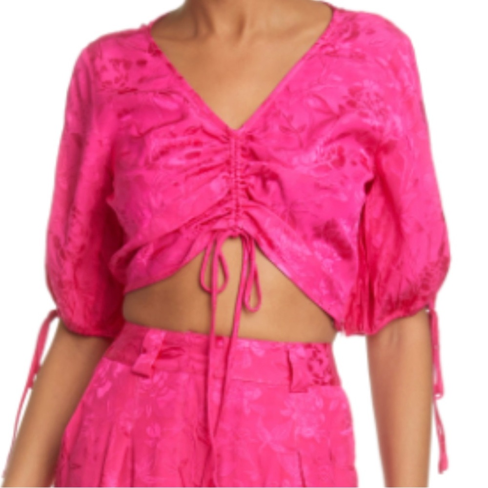 STAUD Blossom Satin Jacquard Crop Top